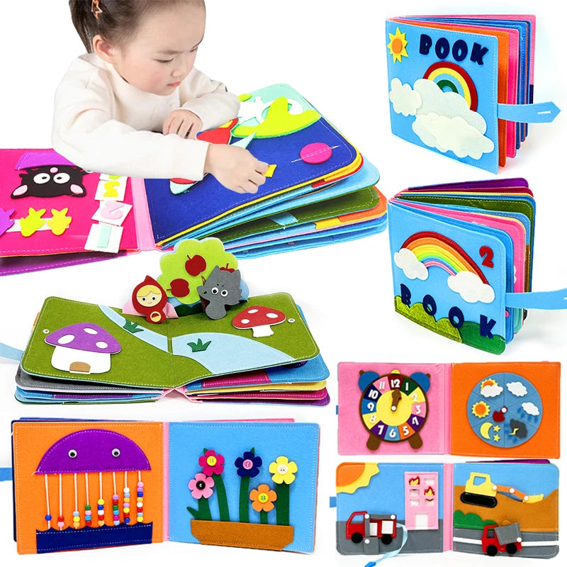 Montessori Baby Busy Board 3D Toddlers Story Cloth Book Sensory toys for babies Education Habits Toys books for kids from 0-3 - Montessori Land