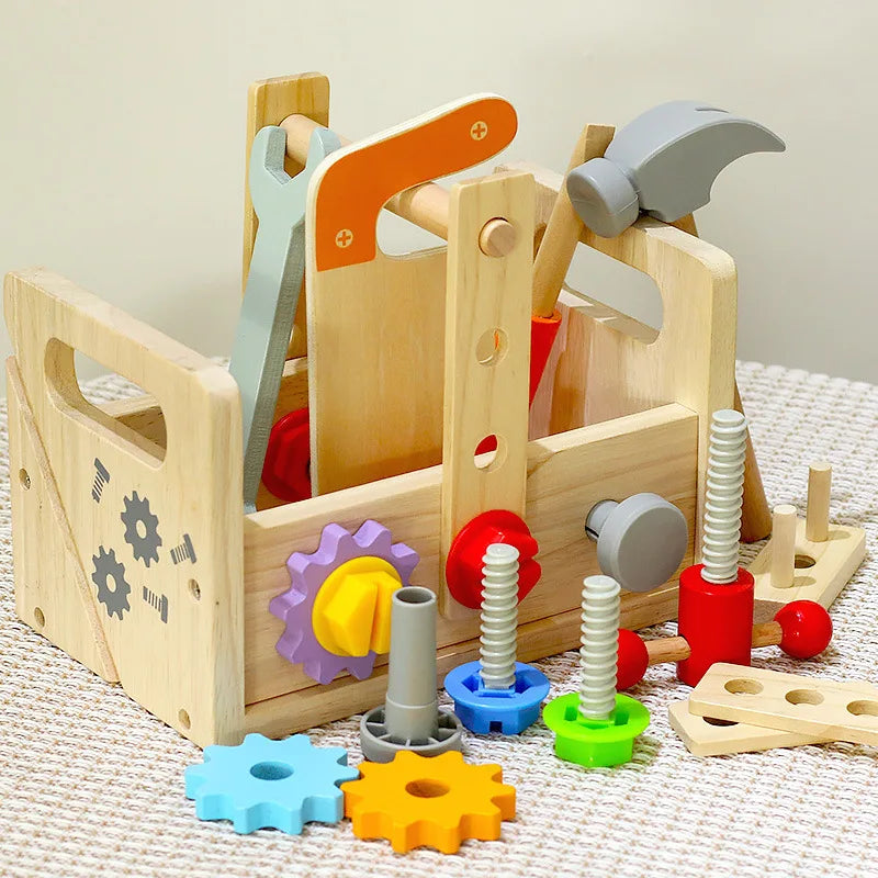 Kids Wooden Toolbox Pretend Play Set Nut Disassembly Screw Assembly Simulation Repair Carpenter Tool Montessori Education Toys - Montessori Land