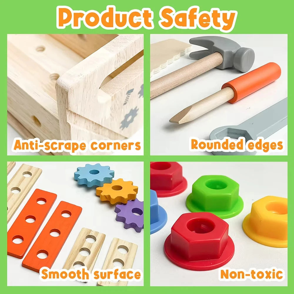 Kids Wooden Toolbox Pretend Play Set Nut Disassembly Screw Assembly Simulation Repair Carpenter Tool Montessori Education Toys - Montessori Land