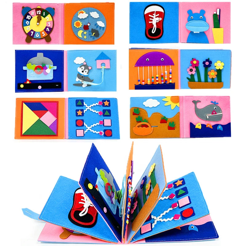 Montessori Baby Busy Board 3D Toddlers Story Cloth Book Sensory toys for babies Education Habits Toys books for kids from 0-3 - Montessori Land