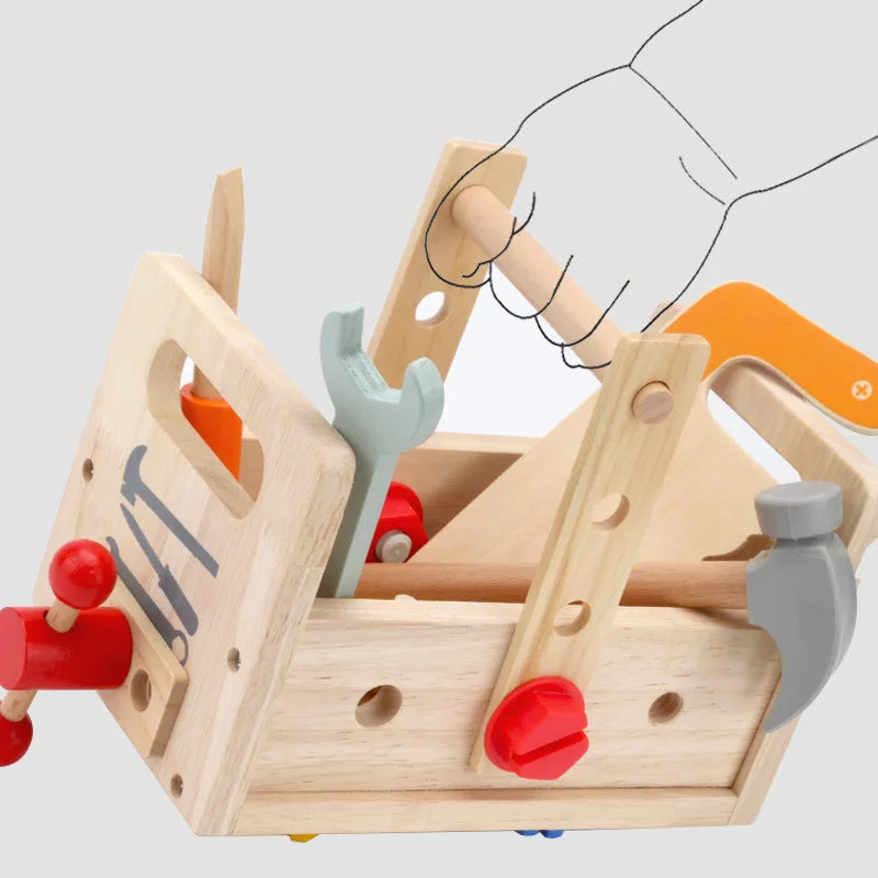 Kids Wooden Toolbox Pretend Play Set Nut Disassembly Screw Assembly Simulation Repair Carpenter Tool Montessori Education Toys - Montessori Land