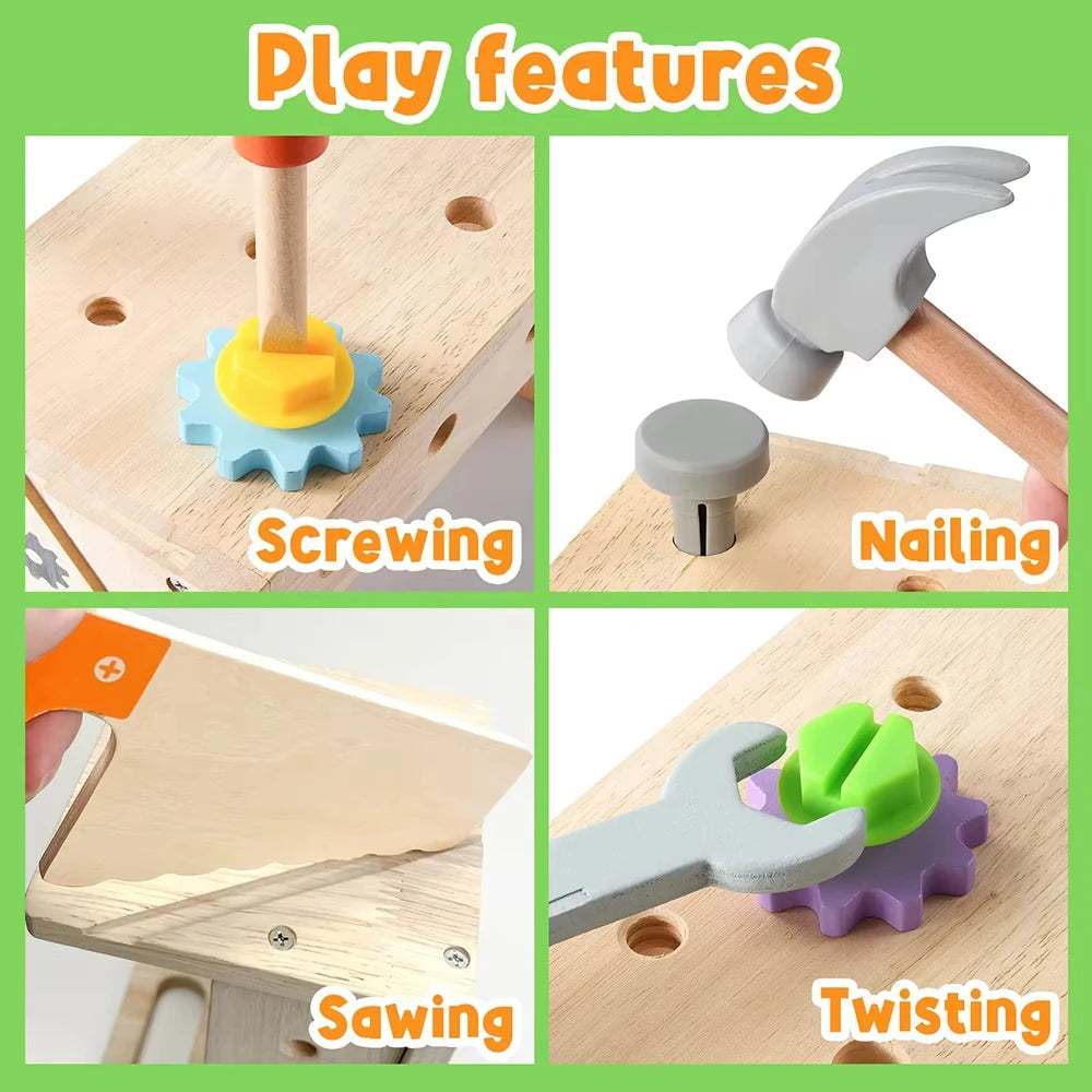 Kids Wooden Toolbox Pretend Play Set Nut Disassembly Screw Assembly Simulation Repair Carpenter Tool Montessori Education Toys - Montessori Land
