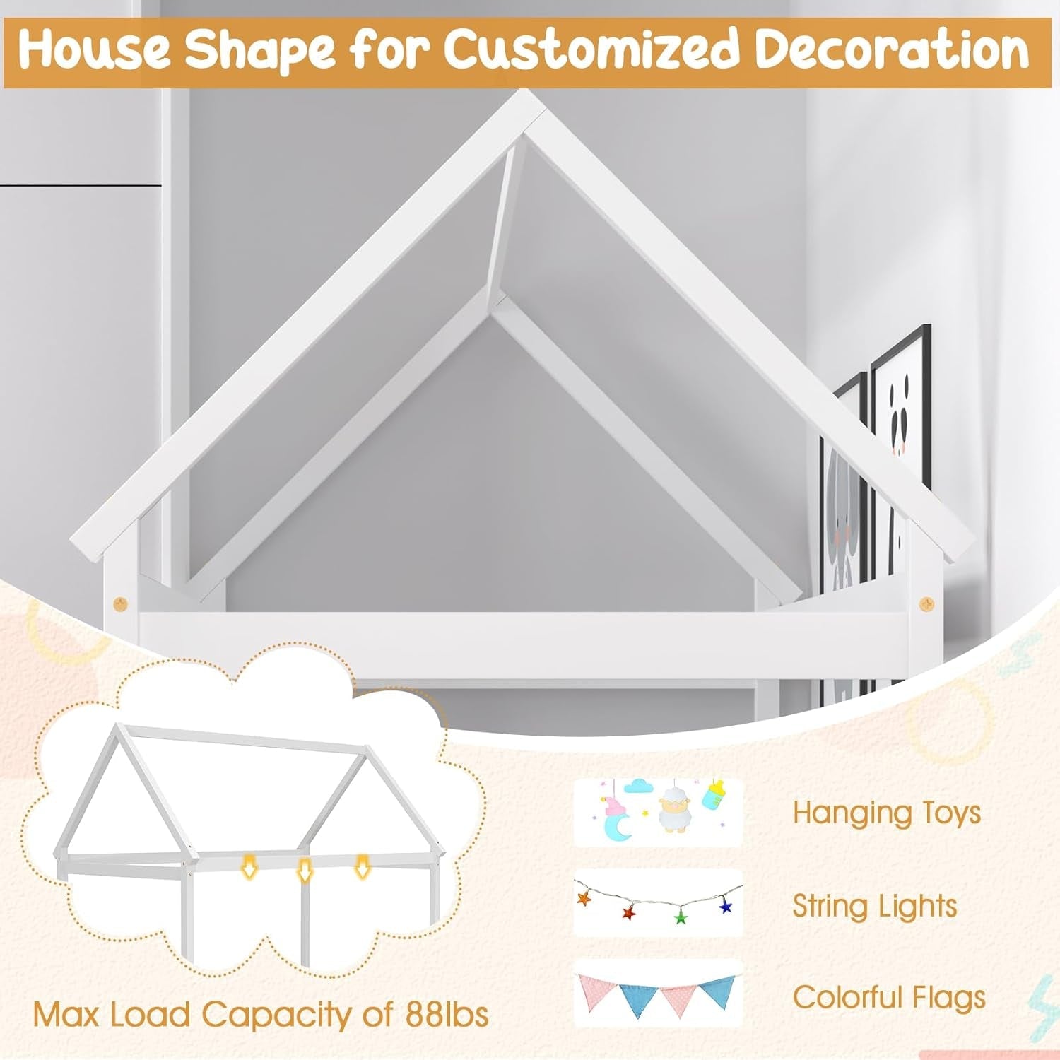 Twin House Bed with Roof Canopy, Montessori-4