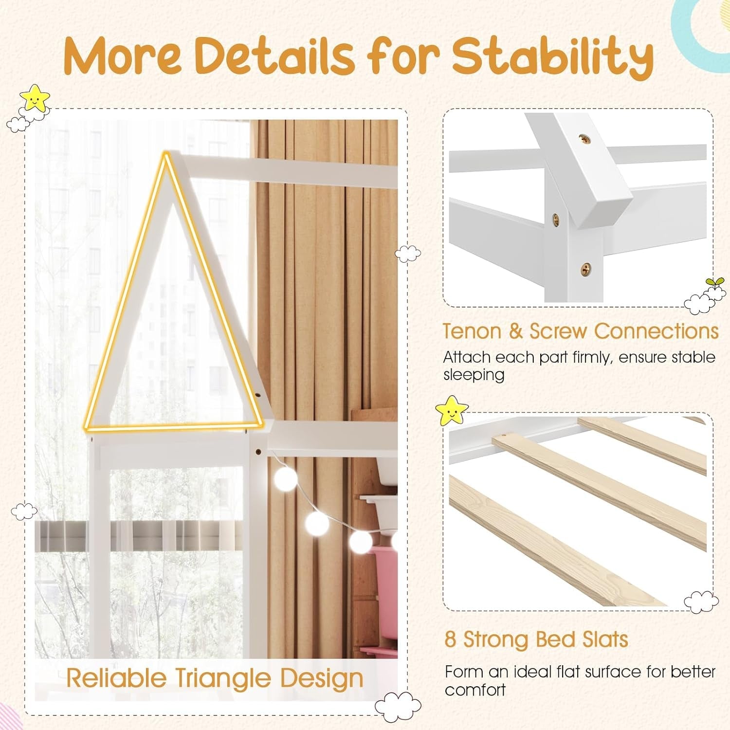 Twin House Bed with Roof Canopy, Montessori-3