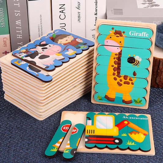 Baby Wooden Montessori Puzzle Child Game Wooden Puzzle 3D Cartoon Animal Puzzle Babies Toys Puzzles For Kids 1 2 3 Year Old - Montessori Land