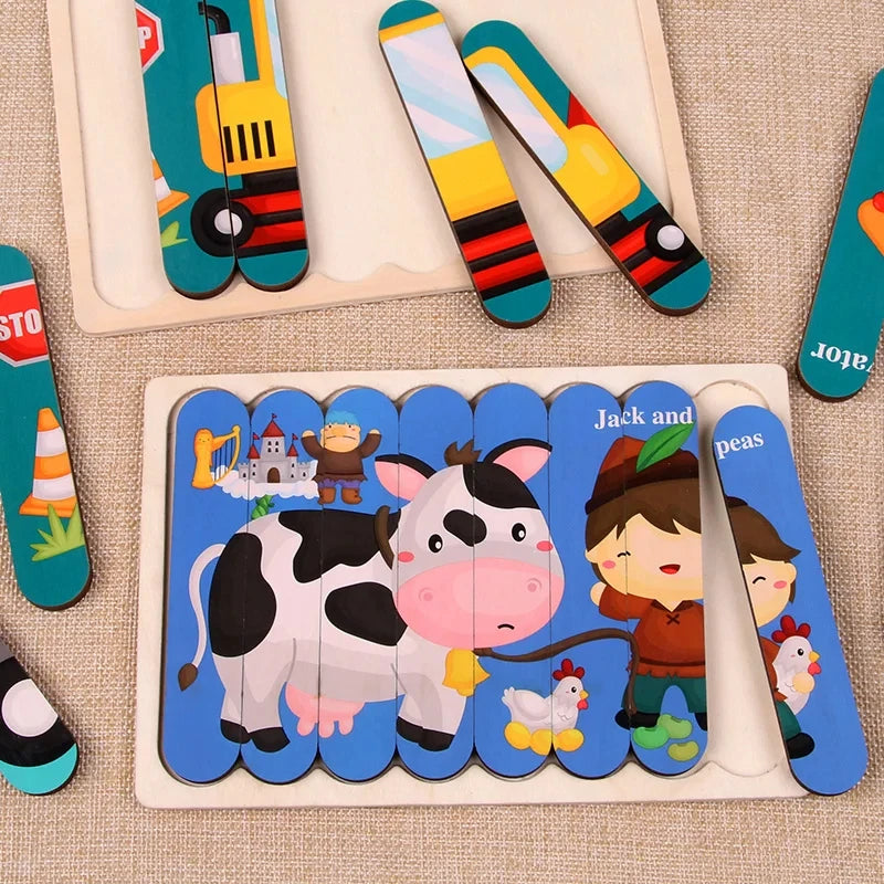 Baby Wooden Montessori Puzzle Child Game Wooden Puzzle 3D Cartoon Animal Puzzle Babies Toys Puzzles For Kids 1 2 3 Year Old - Montessori Land