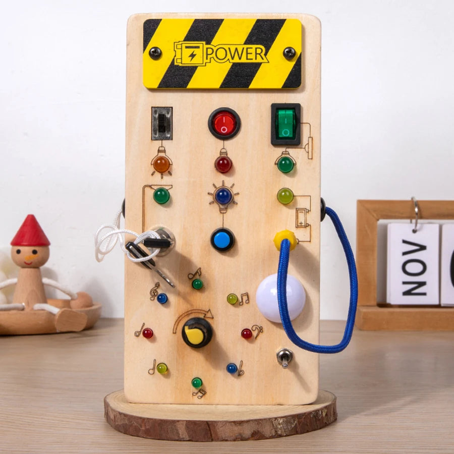 Montessori Busy Board Sensory Toys Wooden With LED Light Switch Control Board Travel Activities Children Games For 2-4 Years Old - Montessori Land