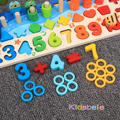 Wooden Number Puzzle Sorting Montessori Toys For Toddlers Shape Sorter Counting Fishing Game Educational Math Stacking Block - Montessori Land