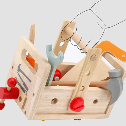 Kids Wooden Toolbox Pretend Play Set Nut Disassembly Screw Assembly Simulation Repair Carpenter Tool Montessori Education Toys - Montessori Land