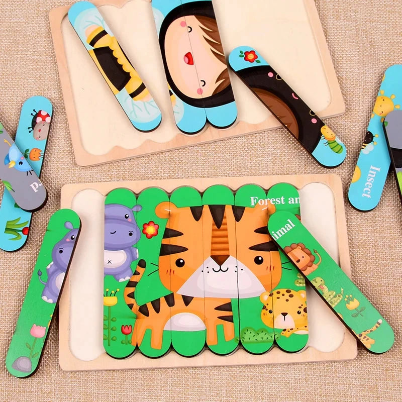 Baby Wooden Montessori Puzzle Child Game Wooden Puzzle 3D Cartoon Animal Puzzle Babies Toys Puzzles For Kids 1 2 3 Year Old - Montessori Land