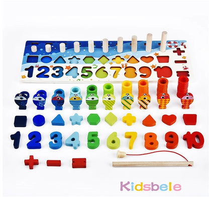 Wooden Number Puzzle Sorting Montessori Toys For Toddlers Shape Sorter Counting Fishing Game Educational Math Stacking Block - Montessori Land