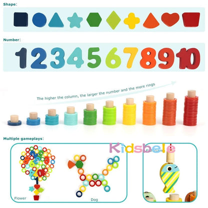 Wooden Number Puzzle Sorting Montessori Toys For Toddlers Shape Sorter Counting Fishing Game Educational Math Stacking Block - Montessori Land